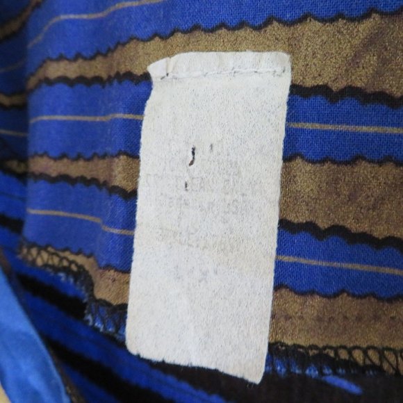 Vintage 70s Mod Coat Jacket L Blue Gold Mid Length Buttons Shoulder Pads Boho - Picture 15 of 15